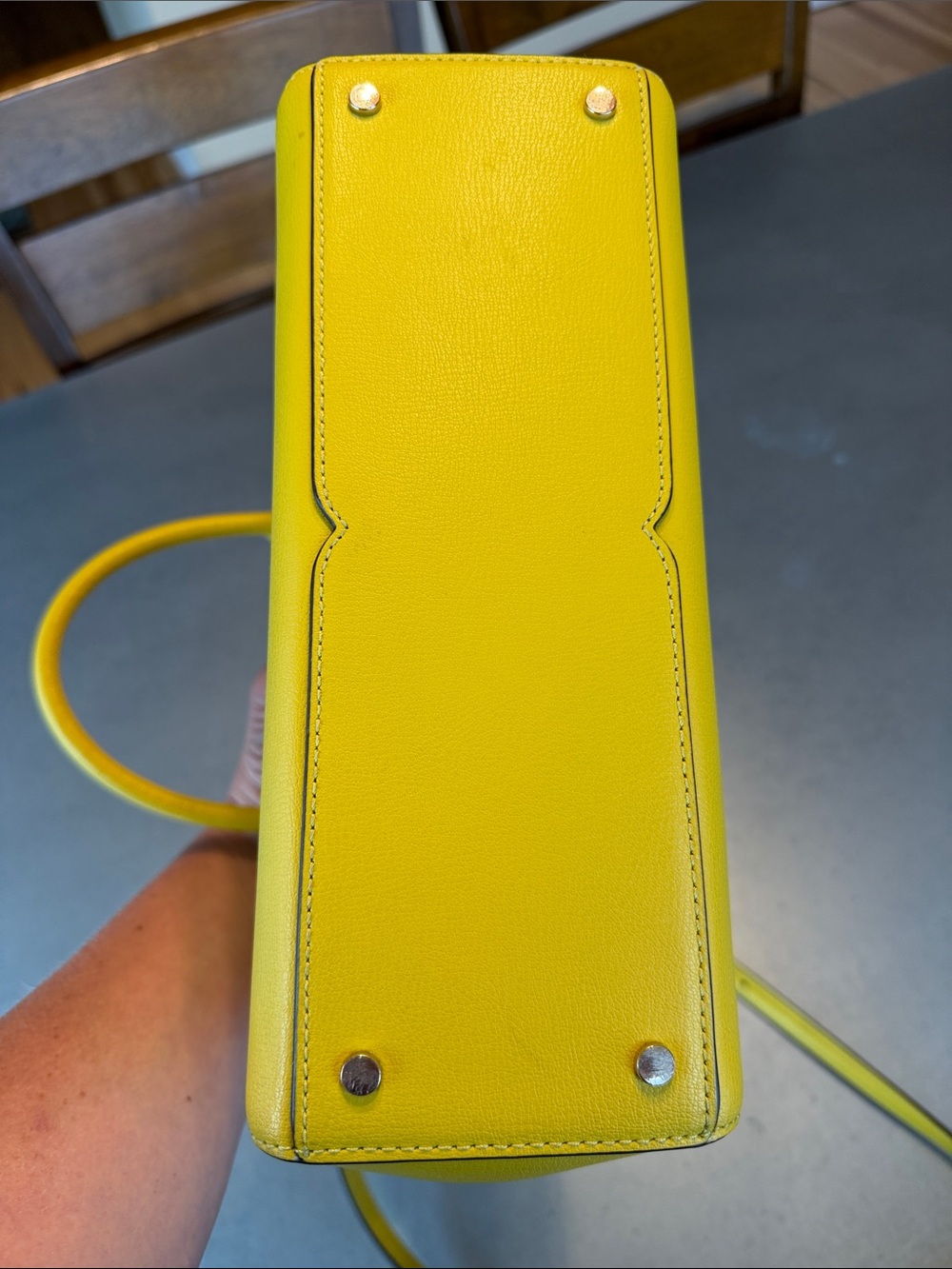Kate Spade Tippy Small Triple Compartment Grain Leather Satchel In Chartreuse - Picture 10 of 13